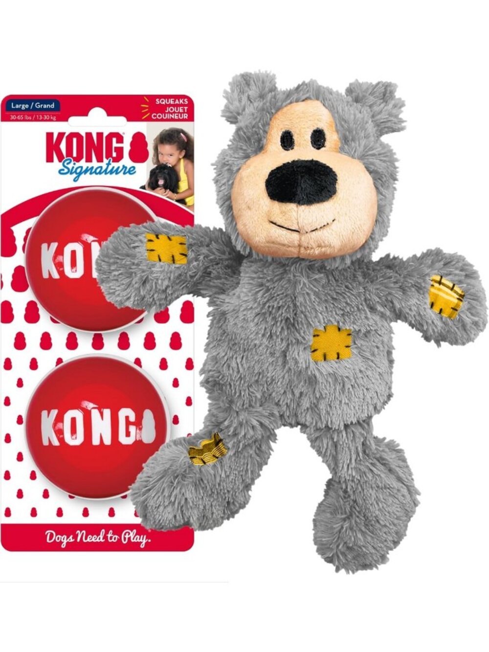 Large Dog Toy Set: Plush Bear & Durable Balls, Perfect for Chewing & Fetch